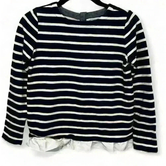 Crewcuts Girls Size 8 Blue Striped Long Sleeve Sweater Ruffled Hem - Picture 1 of 5